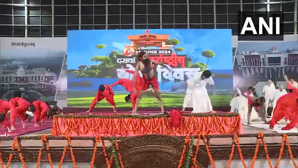 Ramdev performs yoga in Haridwar. (Photo/ANI)