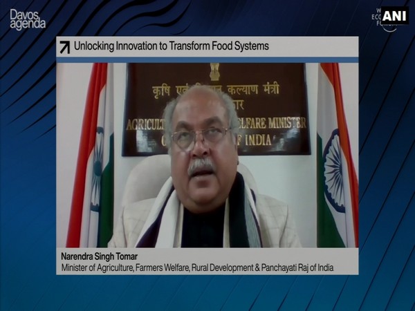 Narendra Singh Tomar speaking at the World Economic Forum's Davos Agenda summit via video conferencing on Wednesday.