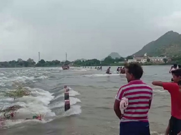 Visuals of Banas river from Tonk on Sunday. Photo/ANI