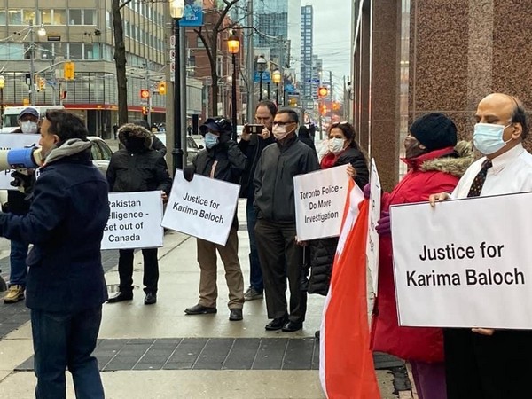 Friends of Karima Baloch staging protest outside Toronto police headquarter (Photo/ANI)