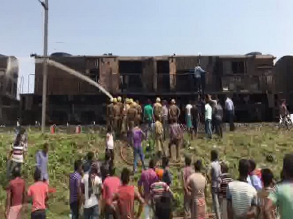 Two people were killed after UP-Chandigarh-Dibrugarh Express caught fire on Friday. Photo/ANI  