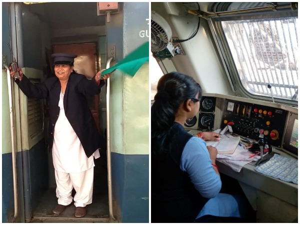 Women steer train on the International Women's Day on Friday.