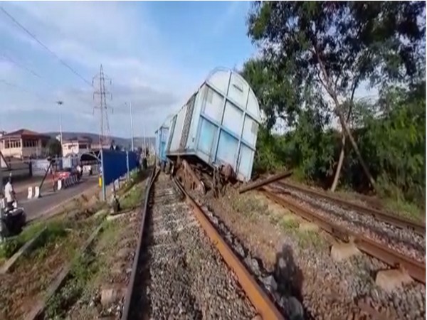 A goods train derailed opposite Naval Dock Yard gate in Visakhapatnam. Photo/ANI