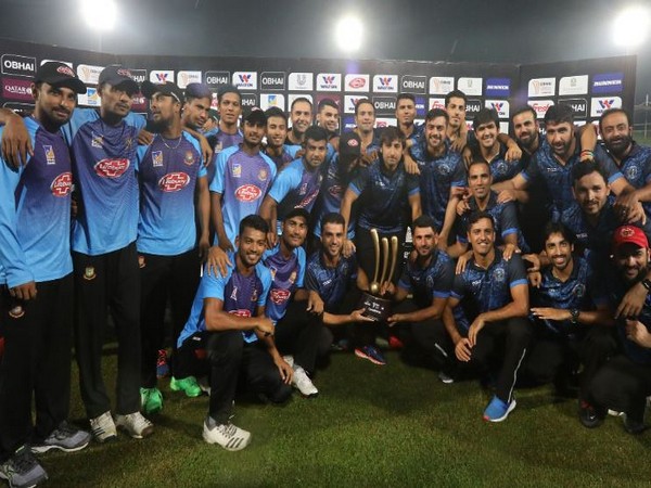 Bangladesh and Afghanistan squad with Tri-nation series trophy after final got abandoned due to rain here on Tuesday. (Photo/ Bangladesh Cricket Twitter) 