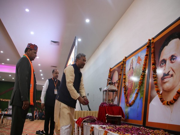 Uttarakhand Chief Minister during BJP event in Himachal Pradesh on Monday. Photo/ANI