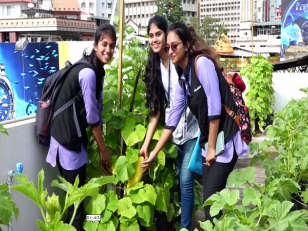 Students participate in terrace gardening at Milagres College, Mangaluru.