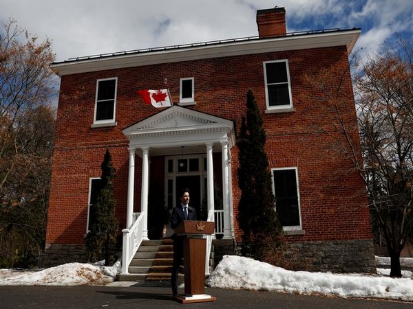 Canada's Prime Minister Justin Trudeau gives a speech at a news conference at Rideau Cottage in Ottawa
