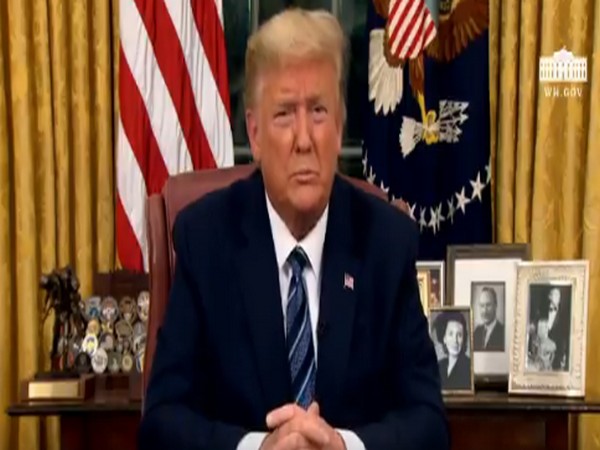 President Donald Trump addressing the nation from the Oval Office on Wednesday evening