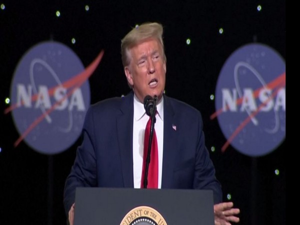 US President Donald Trump addressing a press conference at Kennedy Space Center in Florida on Saturday.