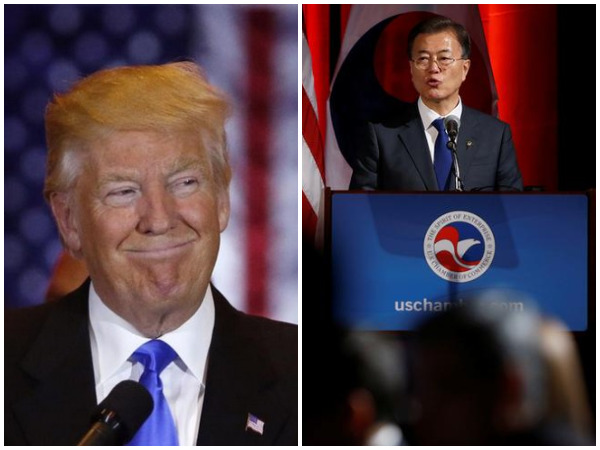 US President Donald Trump (L) and South Korean counterpart Moon Jae-in (R) (File photo)