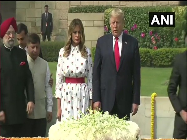 US President Donald Trump and First Lady Melania Trump pays tribute at Rajghat on Tuesday.