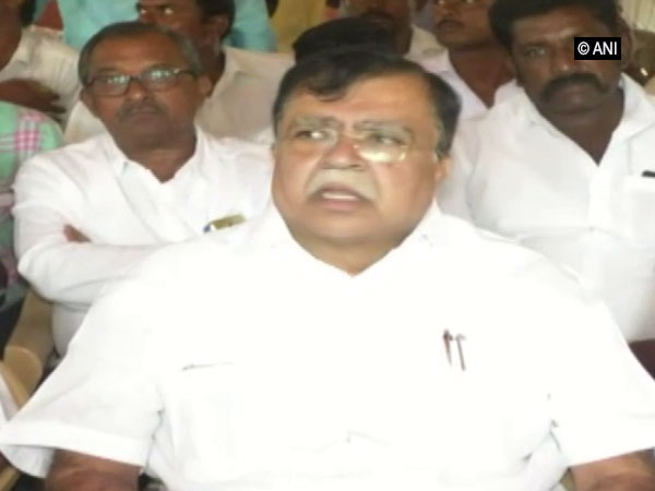 Senior Congress leader KN Rajanna addressing a public gathering in Tumkur, Karnataka on Monday.