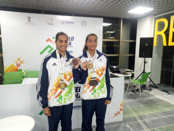 Identical twins Jyoti and Aarti, posing after winning a medal at the Khelo India University Games.   