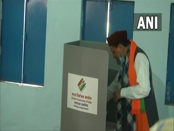 Uttarakhand CM Dhami casts vote in assembly poll (Photo/ANI)