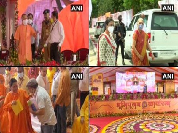 Uttar Pradesh Chief Minister Yogi Adityanath, Governor Anandiben Patel and BJP national vice president Uma Bharti have arrived at Ram Janambhoomi site. Photo/ANI