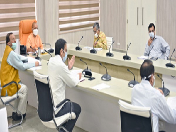 Uttar Pradesh Chief Minister Yogi Adityanath holding a video conference in Lucknow. Photo/ANI