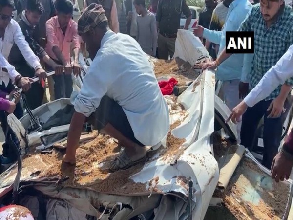 Mangled remains of the ill-fated car after the accident. (Photo/ANI)