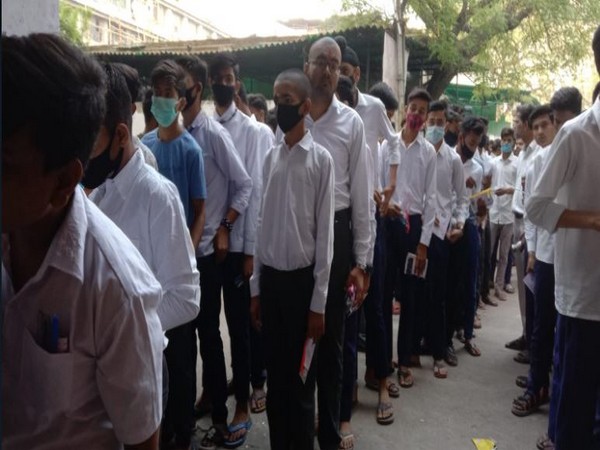 Visuals of children queuing up at an exam center. (Photo/ANI)
