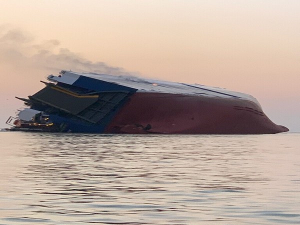 The capsized 'Golden Ray' vessel in St. Simons Sound off Georgia coast in US on Sunday. (Photo Credits: US Coast Guard)