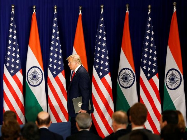 US President Donald Trump arrives for a news conference in New Delhi, India, February 25.