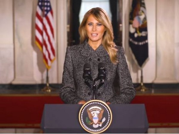 US First Lady Melania Trump speaking during her farewell speech on Monday (local time).