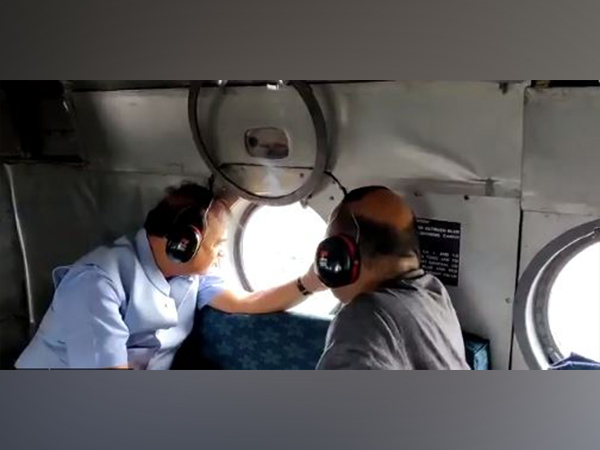 Assam Chief Minister Himanta Biswa Sarma during an areal survey of flood-hit Assam. (ANI/photo)