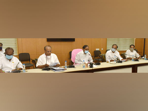 Visual of meeting chaired by Telangana Chief Minister K Chandrashekhar Rao (centre) (Photo/ANI)