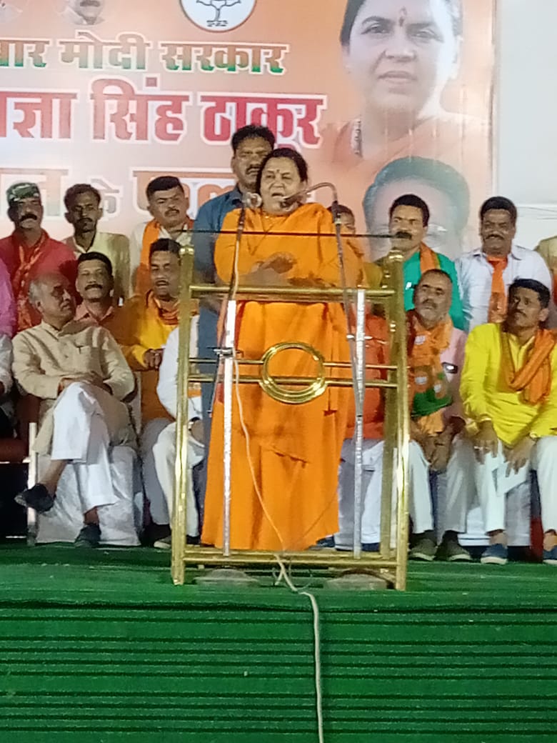 Union Minister Uma Bharti addressing a rally in Bhopal on Friday. 