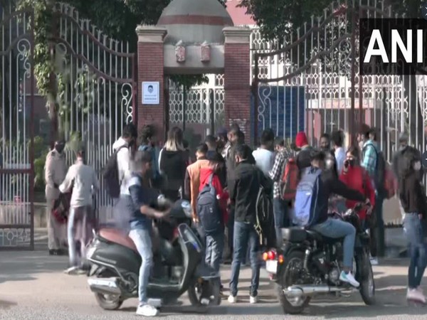 Students entering the college in New Delhi after re-opening today. (Photo/ANI)