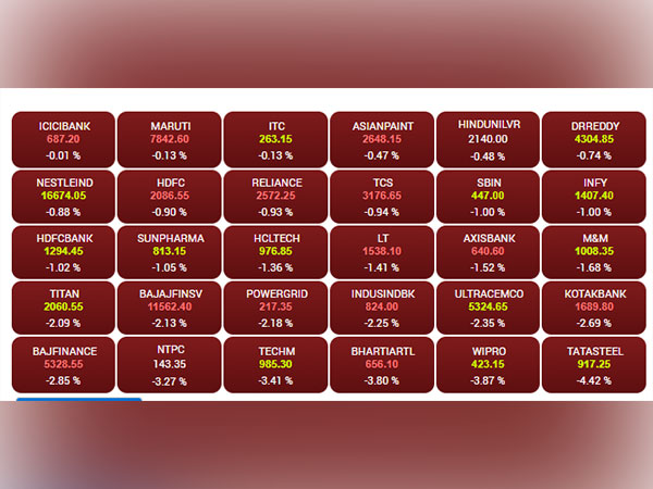 All the 30 scrips that are part of the Sensex were trading the red.