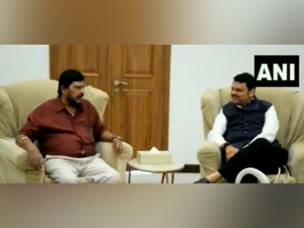 Union Minister Ramdas Athawale with BJP leader Devendra Fadnavis (Photo/ANI)