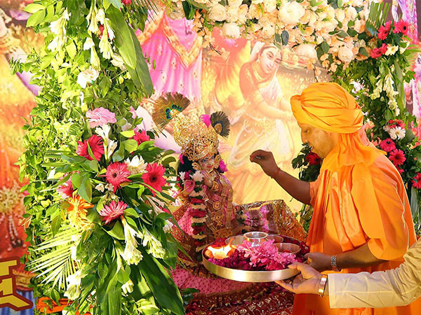 Mathura, Aug 19 (ANI): Uttar Pradesh Chief Minister Yogi Adityanath at Mathura on Friday. (ANI Photo)