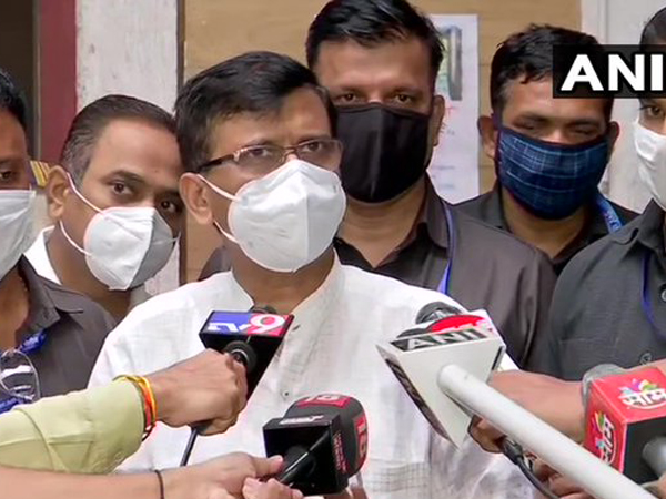 Shiv Sena MP Sanjay Raut speaking to reporters in Mumbai on Wednesday.  [Photo/ANI]