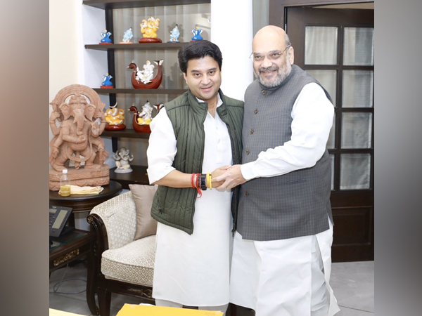 Union Minister Amit Shah meeting BJP leader Jyotiraditya Scindia on Thursday in New Delhi. Photo/ANI