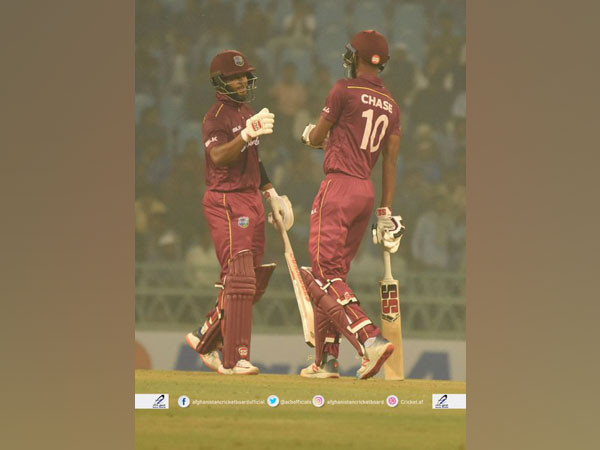 Roston Chase and Shai Hope in action against Afghanistan in first ODI at Lucknow (Photo/ Afghanistan Cricket Board Twitter)