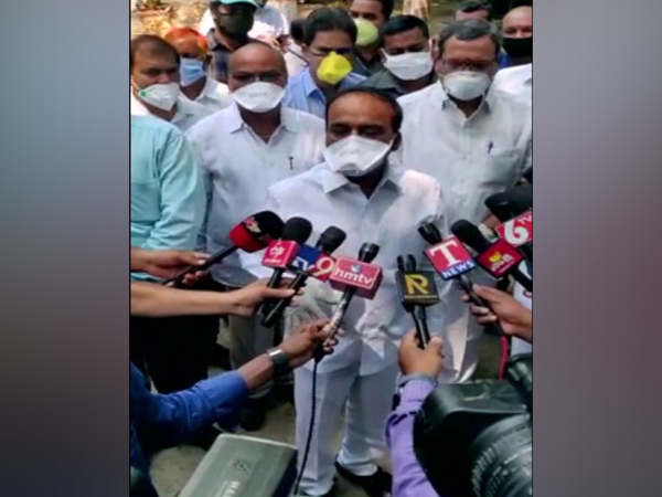 Telangana Health Minister Eatala Rajendra speaking to Media in Hyderabad on Saturday. Photo/ANI