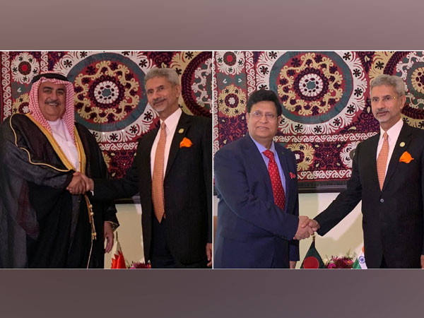 External Affairs Minister S Jaishankar on Friday met the foreign ministers of Bangladesh and Bahrain, AK Abdul Momen and Khalid bin Ahmed Al-Khalifa in Dushanbe on Friday. (Credits: MEA Twitter)
