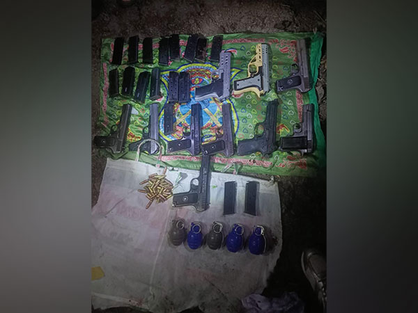 Pistols, grenades recovered by J-K Police in Kupwara (Photo/ANI)