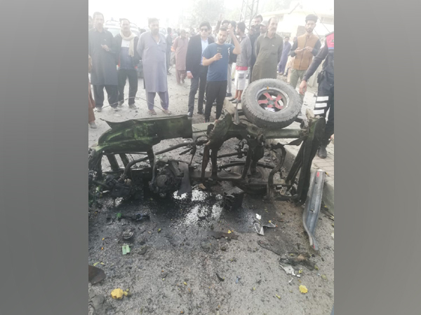 The rickshaw damaged in an alleged cylinder blast in Lahore on Friday.