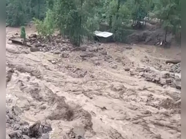 A glimpse of the flood near Kahara village of J-K's Doda (Photo/ANI)