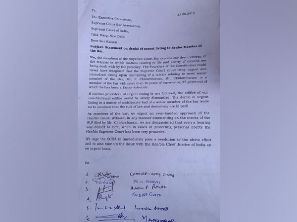 A grab of the letter written by Senior advocates of the Supreme Court [Photo/ANI]