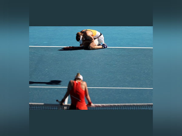 Alize Cornet gets emotional after beating Simona Halep (Image: Aus Open Twitter)