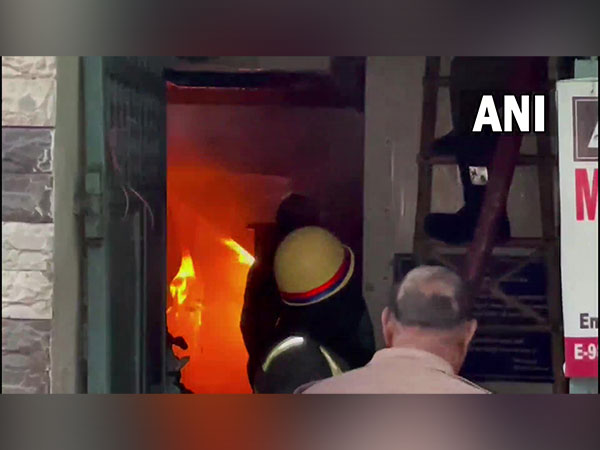 Visual of fire in plastic fire in Noida, UP (Photo/ANI) 