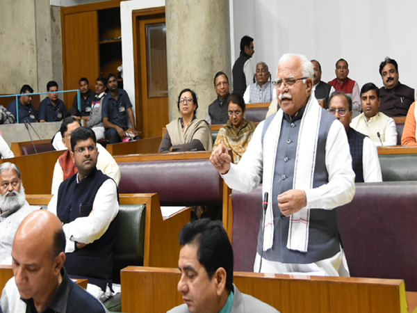 Haryana Chief Minister Manohar Lal Khattar in the Vidhan Sabha on Tuesday. Photo/ANI