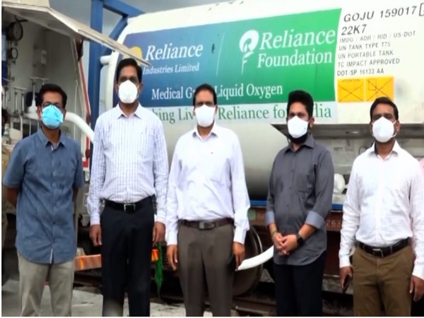 An Oxygen express train from Jamnagar in Gujarat arrived at the Guntur railway station. (Photo/ANI)