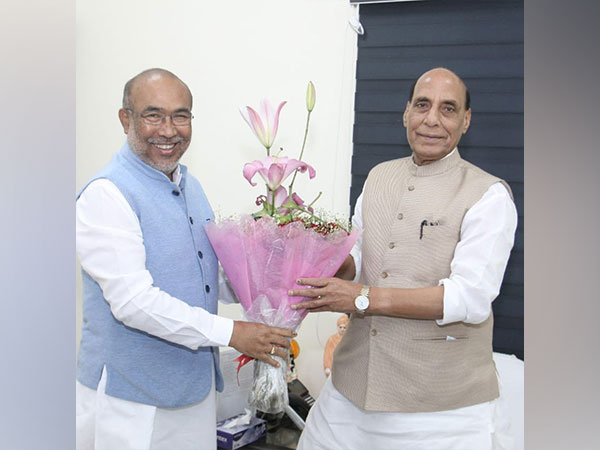N Biren Singh meets Rajnath Singh in New Delhi