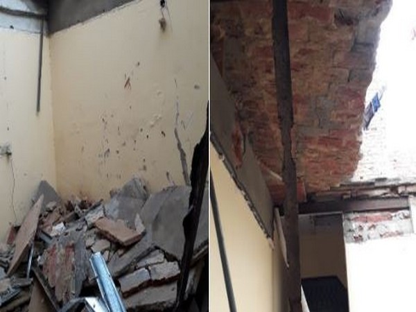 Visual from the spot where a roof of a building collapsed in Uttam Nagar area of Delhi on Saturday. Photo/ANI