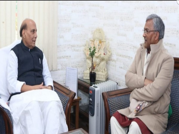 Uttarakhand Chief Minister Trivendra Singh Rawat met Defence Minister Rajnath Singh in New Delhi on Saturday. Photo/ANI