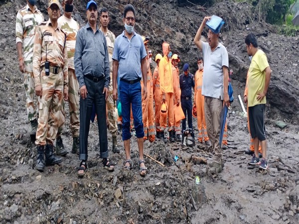 Search operation of State Disaster Response Force continues in the landslide incident in Tanga village, Uttarakhand. (Photo/ANI)