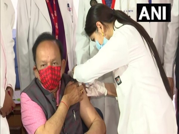 Union Health Minister Dr Harsh Vardhan taking the first dose of the COVID-19 vaccine. (Photo/ANI)